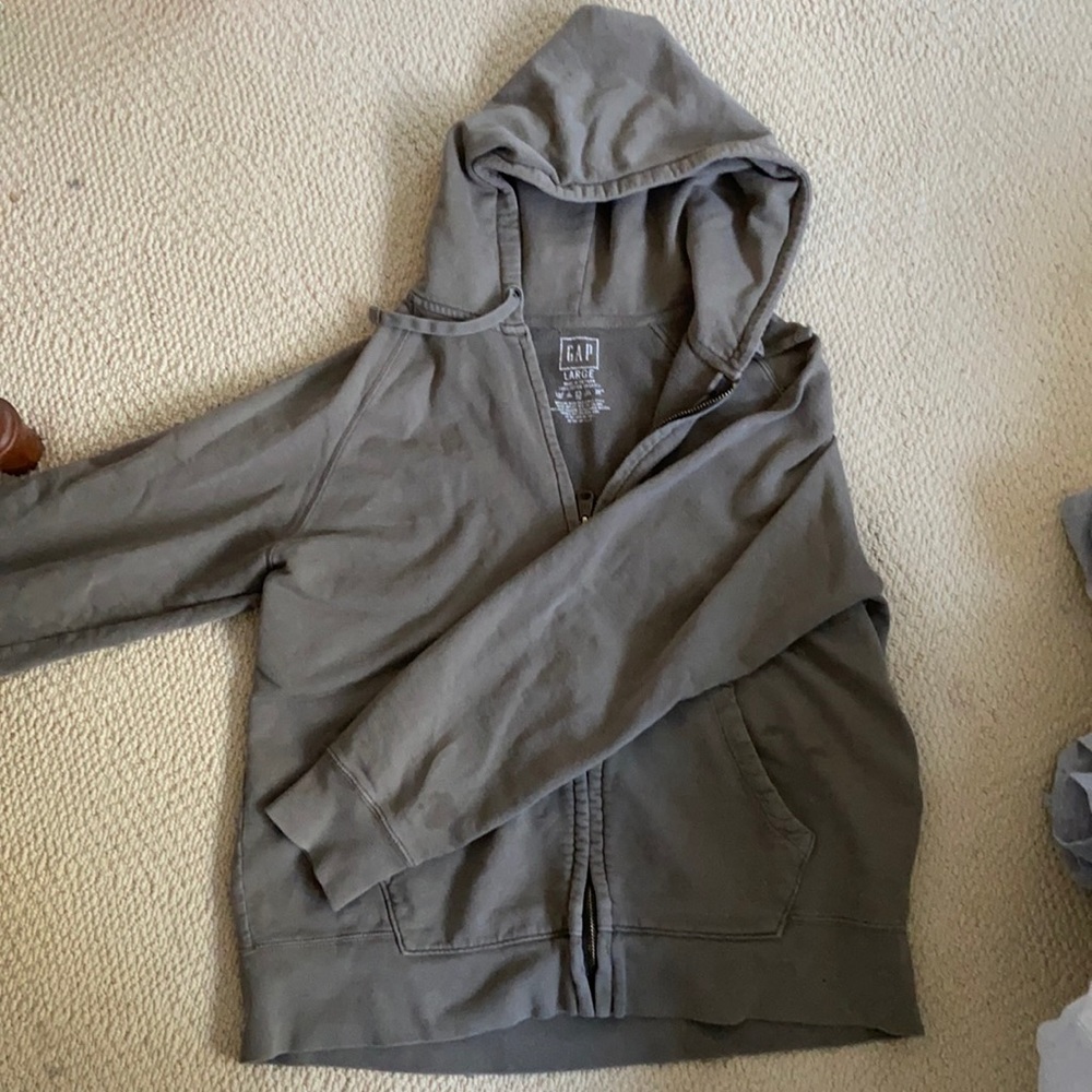 Vintage faded green large gap zip up hoodie